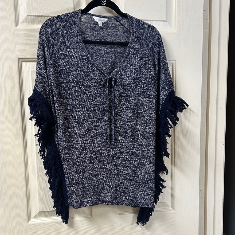 Charming Charlie Heathered Navy Poncho with Fringe